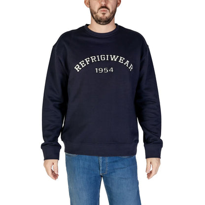 Activewear Sweatshirt by Refrigiwear for men in cotton blue presents a sporty silhouette, showcasing a sophisticated hooded crew neckline and detailed with premium for a sporty finish.