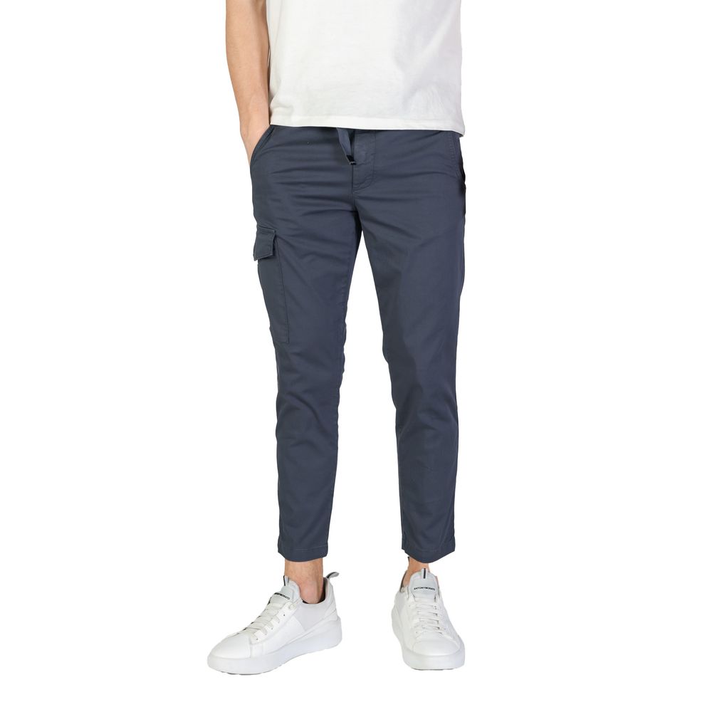 Cargo Pants by Refrigiwear for men in stretch cotton blue features an urban chic straight-leg & regular-fit with a and long, creating a urban chic aesthetic for "Moon Behind the Hill".