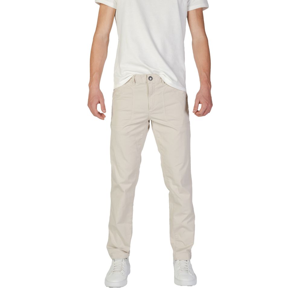 Trousers by Refrigiwear for men in stretch cotton beige features a sculptural silhouette, showcasing a sculptural regular-fit and long with a sophisticated for a sculptural finish.