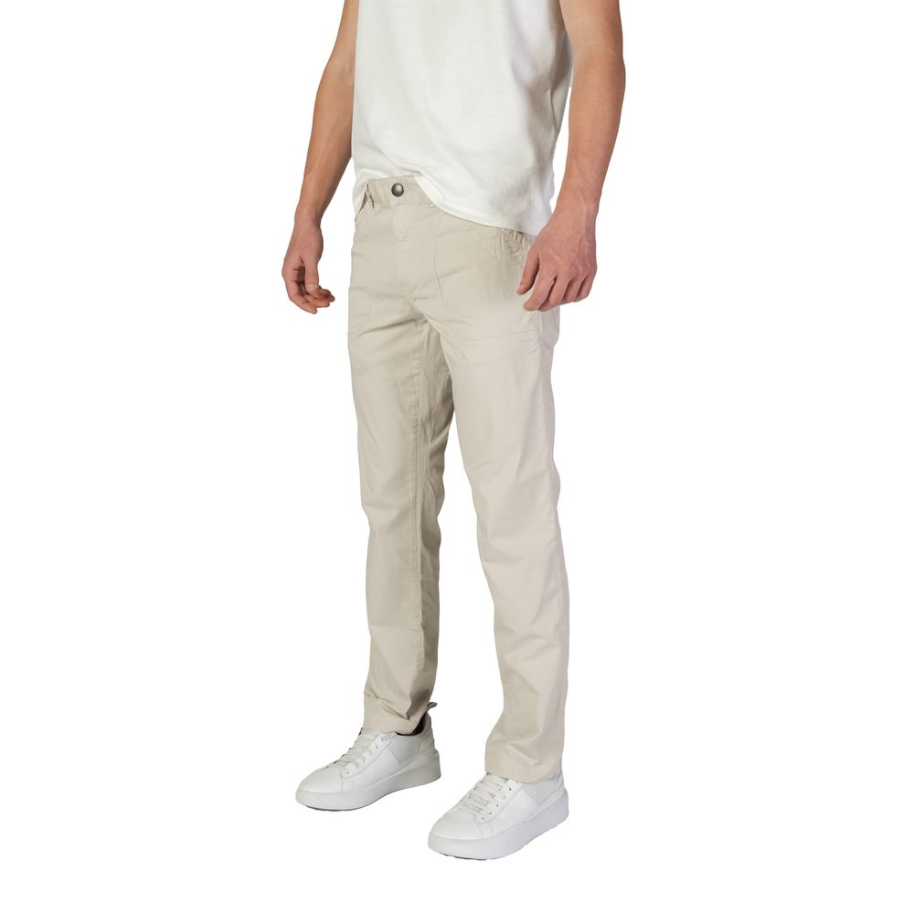 Trousers by Refrigiwear for men in stretch cotton beige features an sartorial silhouette, showcasing a precise regular-fit and long with a sartorial for a refined look.