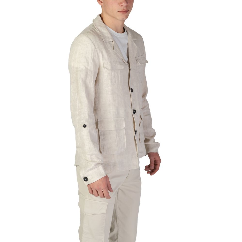 Hooded Blazer by In My Hood for men in linen beige features an crisp silhouette with sophisticated and a crisp hooded neckline for a truly crisp finish.