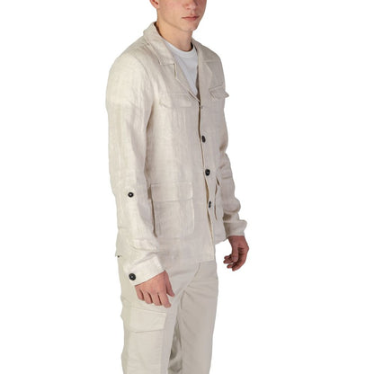 Hooded Blazer by In My Hood for men in linen beige features an crisp silhouette with sophisticated and a crisp hooded neckline for a truly crisp finish.