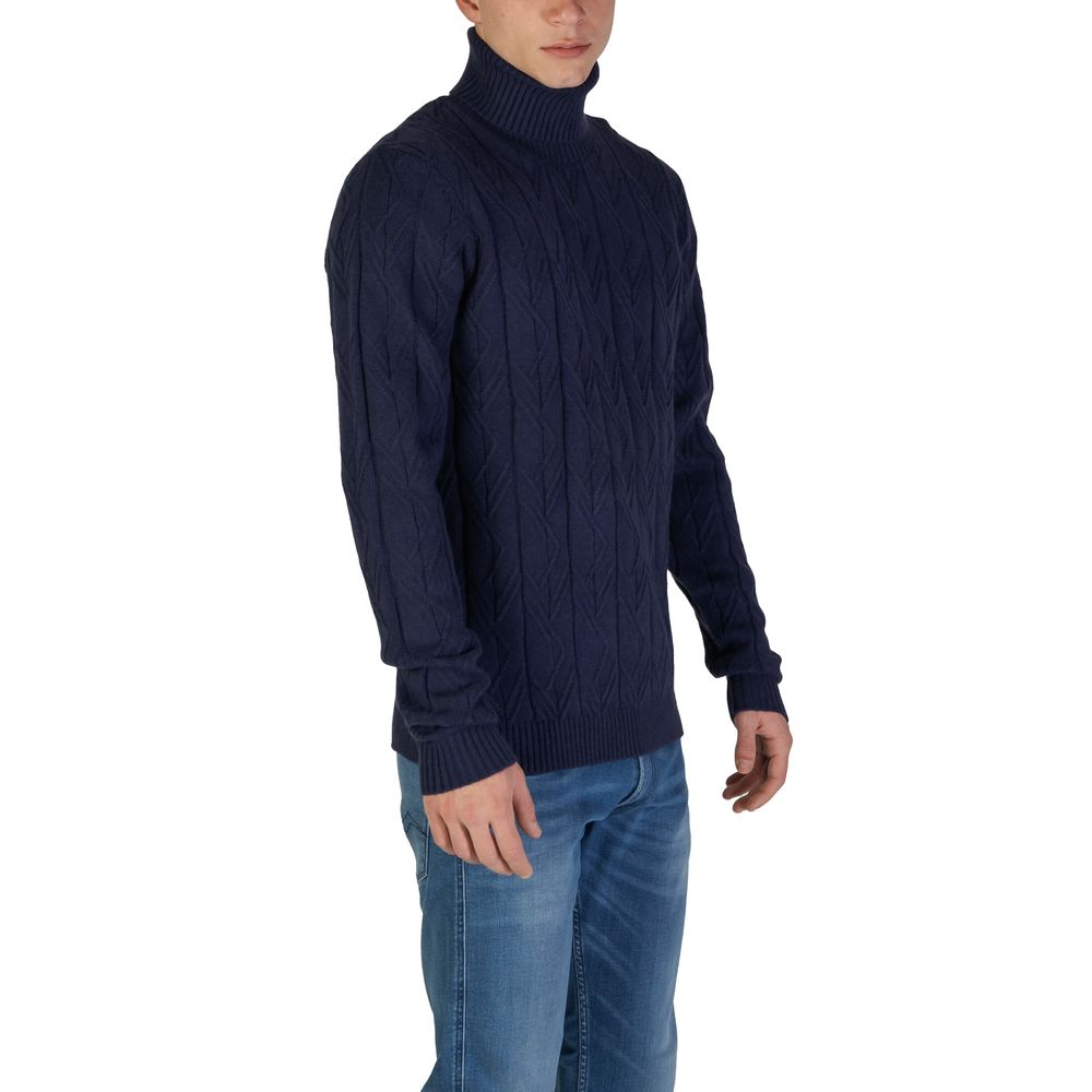Sweater by In My Hood for men in nylon & polyester blue features an polished silhouette, showcasing refined and a sophisticated turtle hooded neckline for a truly polished finish.