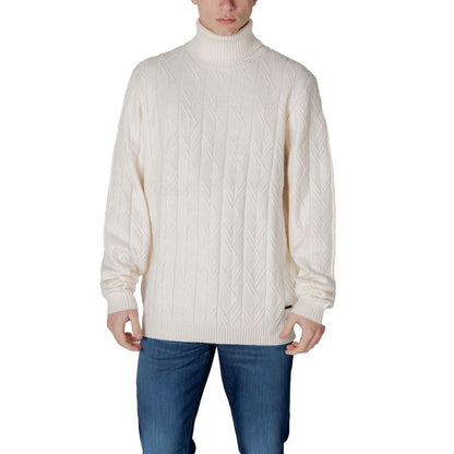 Sweater by In My Hood for men in nylon & polyester cream showcases a downtown chic silhouette, artfully finished with a downtown chic turtle hooded neckline and for a sophisticated, high-end look.