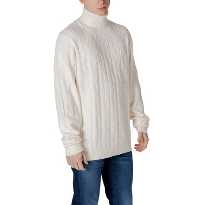 Sweater by In My Hood for men in nylon & polyester cream features an tactile silhouette, showcasing a sophisticated turtle hooded neckline and tactile for a refined finish.