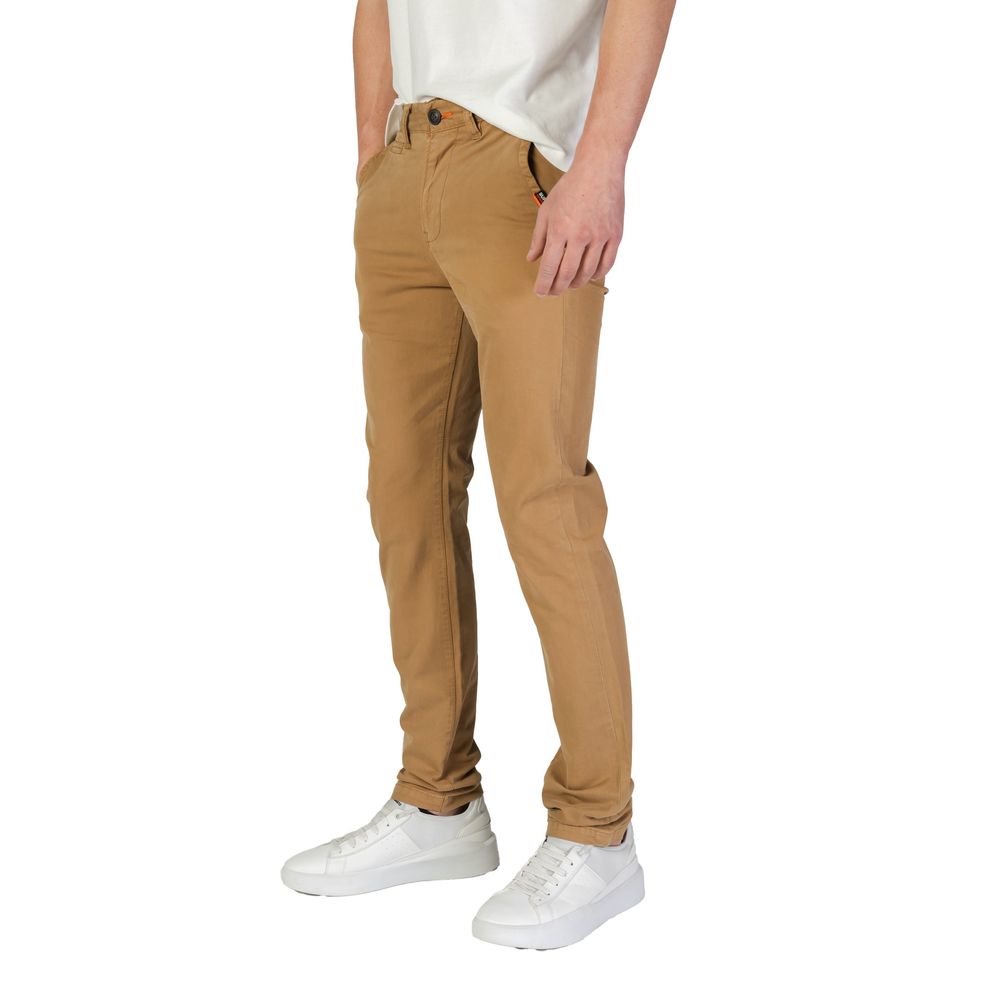 Trousers by Superdry for men in stretch cotton beige features a artisanal silhouette, showcasing a sophisticated skinny & slim with a long and for a artisanal finish.