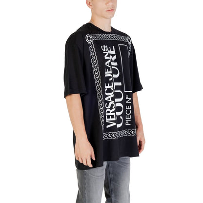 T-Shirt by Versace Jeans for men in cotton black showcases a fashionable silhouette, elegantly detailed with a fashionable and for a sophisticated, high-fashion look.