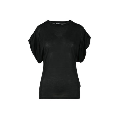T-Shirt by Dondup for women in modal silk & viscose black showcases a chic silhouette, artfully detailed with a chic and short-sleeve for a chic finish.