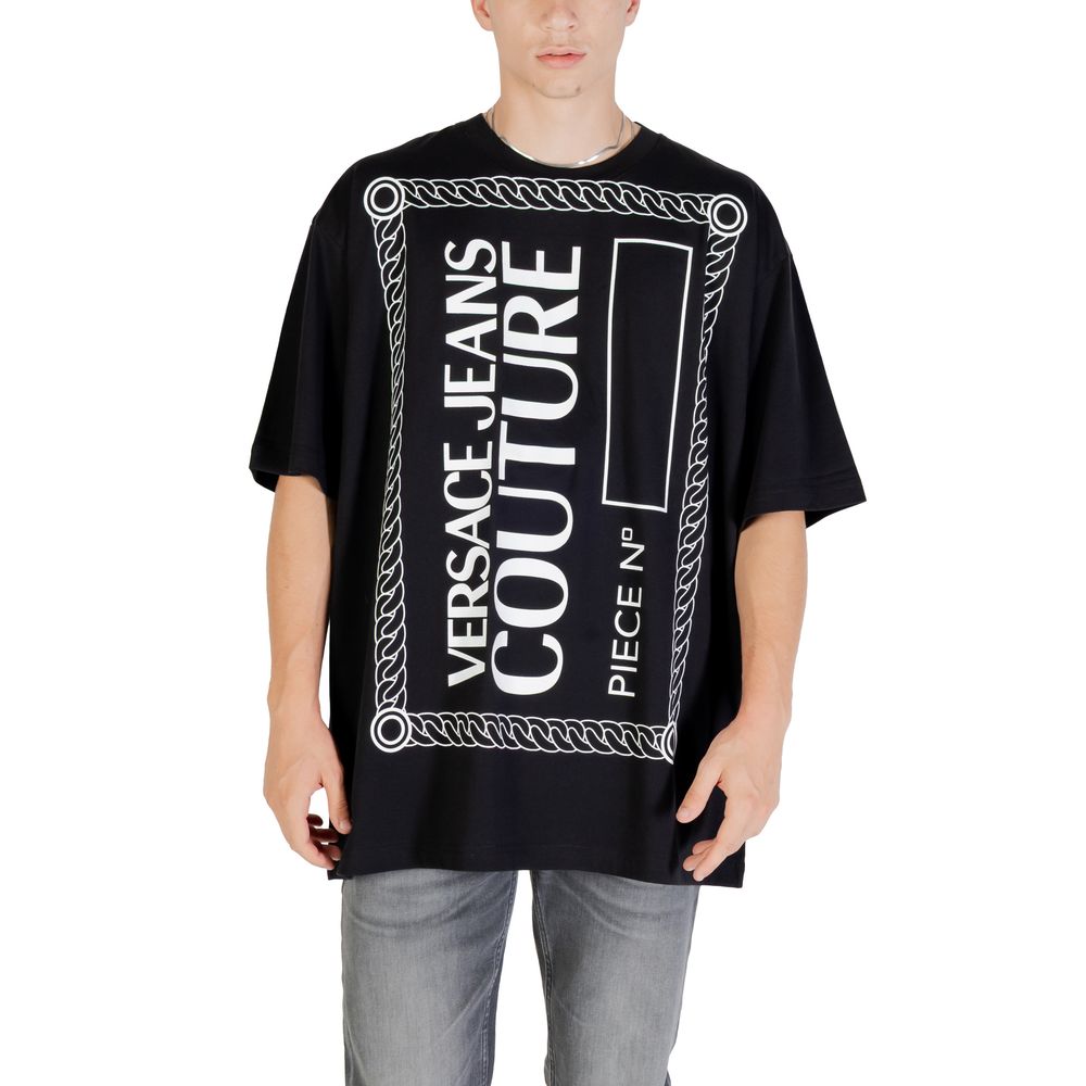 T-Shirt by Versace Jeans for men in cotton black showcases a chic silhouette, artfully detailed with a chic and for a chic finish.