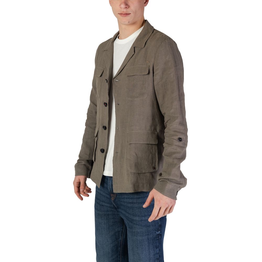 Hooded Blazer by In My Hood for men in linen green showcases a discerning silhouette, elegantly detailed with a sophisticated and premium for a truly discerning finish.
