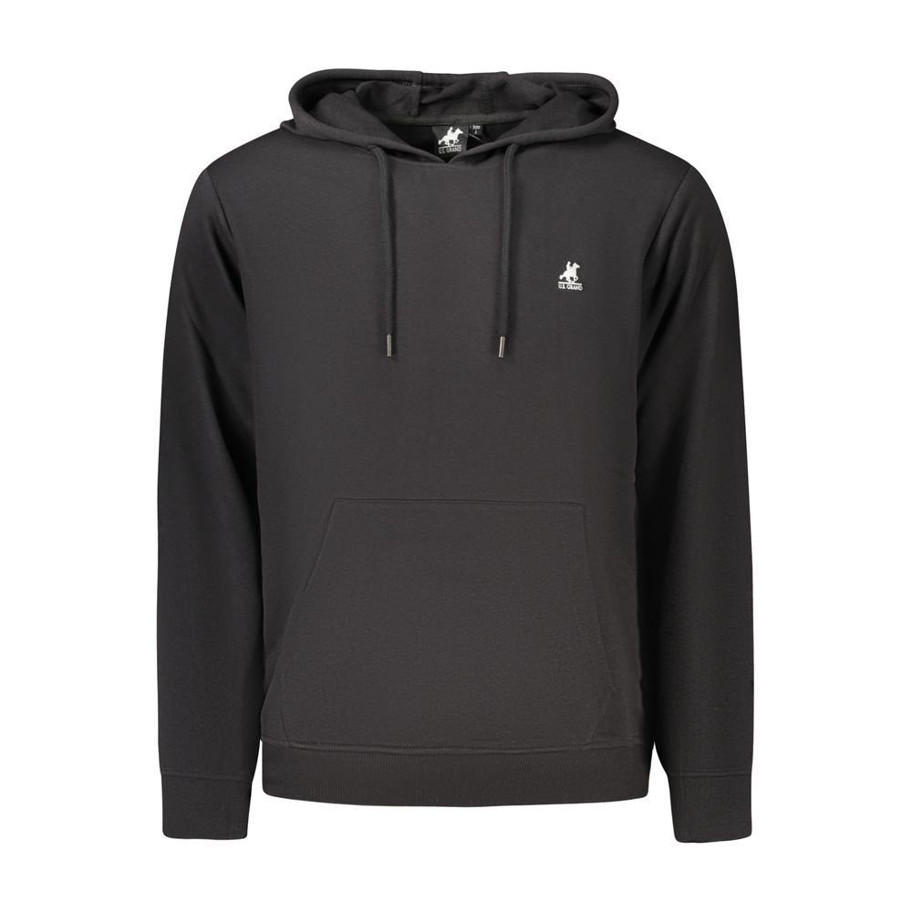 Hooded Sweatshirt Hoodie by U.S. Grand Polo for men in cotton polyester black & print features an dramatic silhouette, showcasing a sophisticated hooded neckline and dramatic for a refined, modern aesthetic.