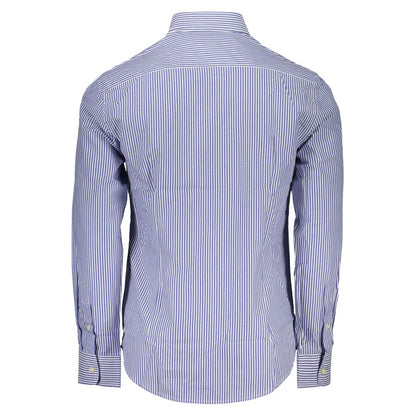 Shirt by U.S. Grand Polo for men in cotton blue, patterned & striped, featuring a nuanced and nuanced for a sophisticated finish.