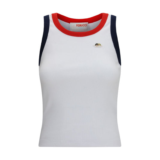 Activewear T-Shirt by Fiorucci for women in stretch cotton multicolor, navy, red & signature features an contemporary design with , a sleeveless length, and a contemporary round neckline.