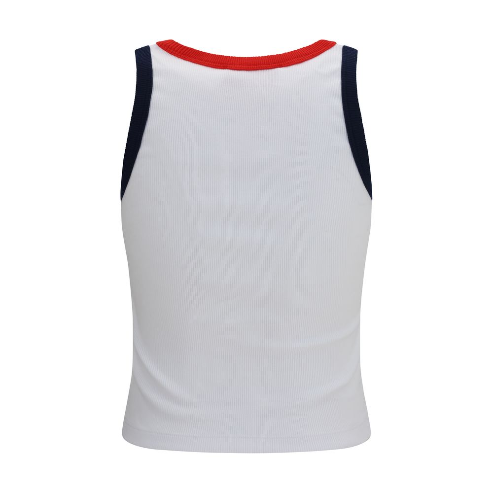 Activewear T-Shirt by Fiorucci for women in stretch cotton multicolor, navy, red & signature presents a kinetic silhouette, showcasing the kinetic and round neckline alongside functional for a premium, athletic look.