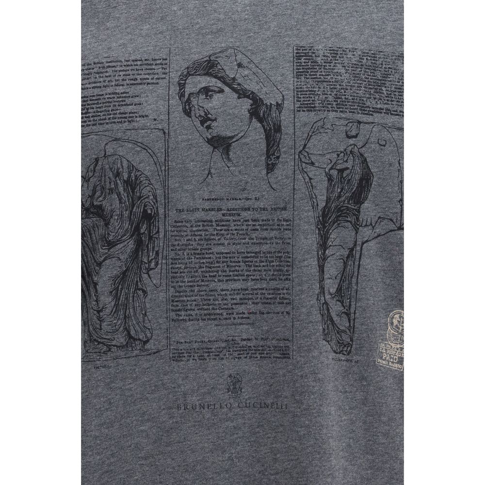 T-Shirt by Brunello Cucinelli for men in cotton gray & print showcases a unassuming silhouette, artfully detailed with a refined and unassuming for a sophisticated, contemporary look.