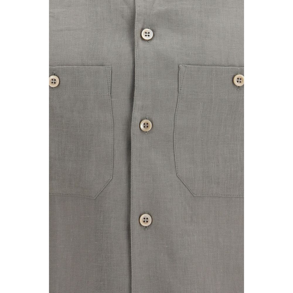 Dress Shirt by Brunello Cucinelli for men in linen bicolour & pearl presents a discerning silhouette, showcasing a sophisticated and for a truly discerning finish.