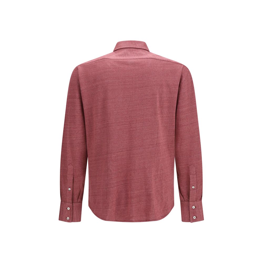Shirt by Brunello Cucinelli for men in linen & cotton multicolor showcases a sharp silhouette, elegantly detailed with a sharp and sharp .