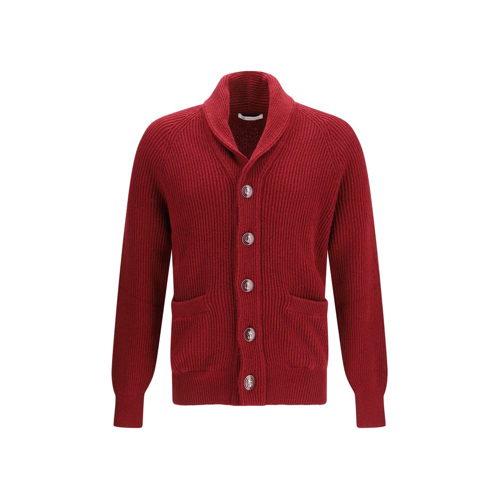 Cardigan by Brunello Cucinelli for men in cotton multicolor presents a textural silhouette, artfully finished with a textural lapel shawl-collar neckline and for a sophisticated, textural look.