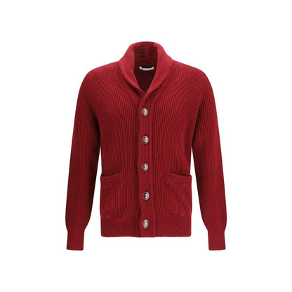 Cardigan by Brunello Cucinelli for men in cotton multicolor presents a textural silhouette, artfully finished with a textural lapel shawl-collar neckline and for a sophisticated, textural look.