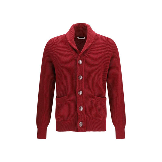Cardigan by Brunello Cucinelli for men in cotton multicolor presents a textural silhouette, artfully finished with a textural lapel shawl-collar neckline and for a sophisticated, textural look.