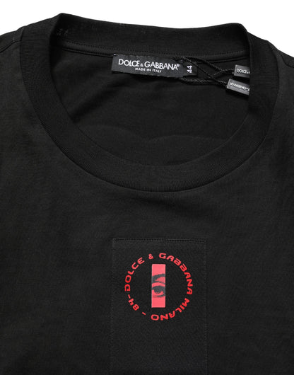 Dolce & Gabbana Black Cotton Jersey Logo Patch Crew Neck T-shirt