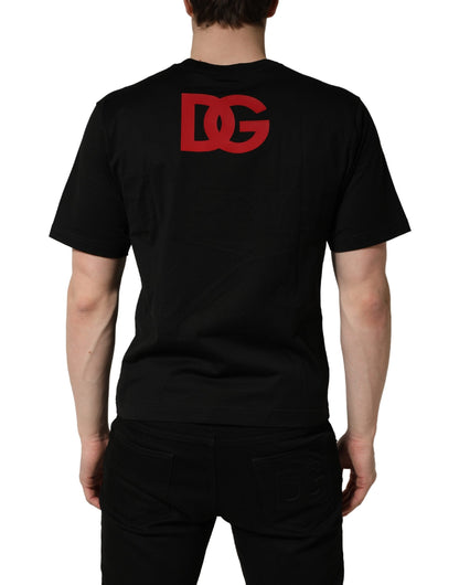 Dolce & Gabbana Black Cotton Jersey Logo Patch Crew Neck T-shirt