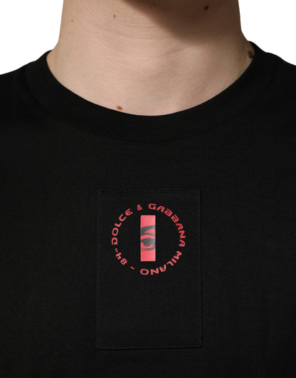 Dolce & Gabbana Black Cotton Jersey Logo Patch Crew Neck T-shirt