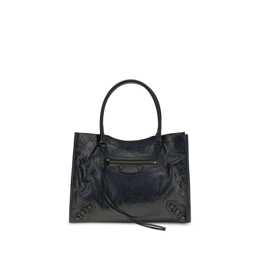 Small 2-in-1 Shoulder & Crossbody Tote Bag by Balenciaga for women in leather black features a effortless chic silhouette with a secure zipper & magnetic, ample internal-pockets, and versatile crossbody-strap, shoulder-strap, adjustable-strap & handle for a effortless chic finish.