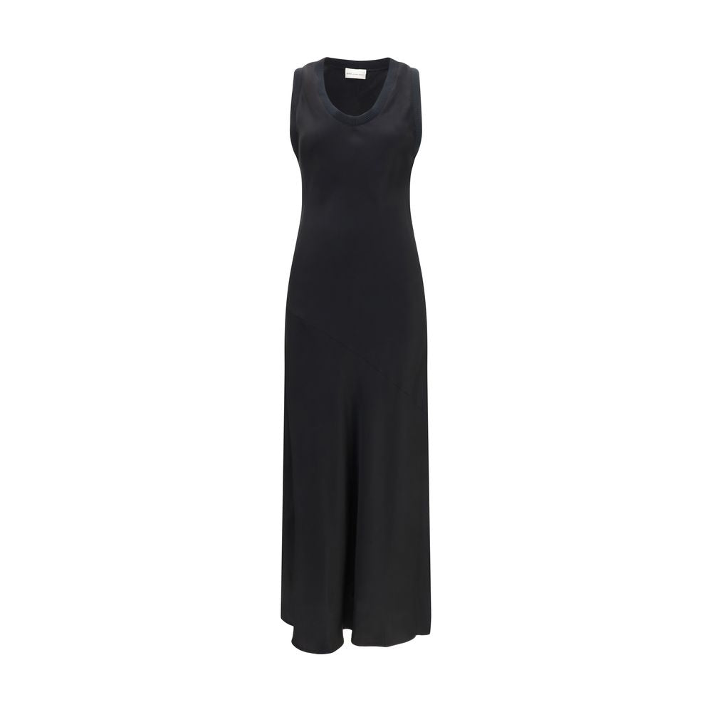 Dress by Ami Paris for women in satin viscose black presents a sinuous silhouette, showcasing a sophisticated and sleeveless detailed with a sinuous long for a refined finish.