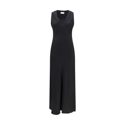 Dress by Ami Paris for women in satin viscose black presents a sinuous silhouette, showcasing a sophisticated and sleeveless detailed with a sinuous long for a refined finish.