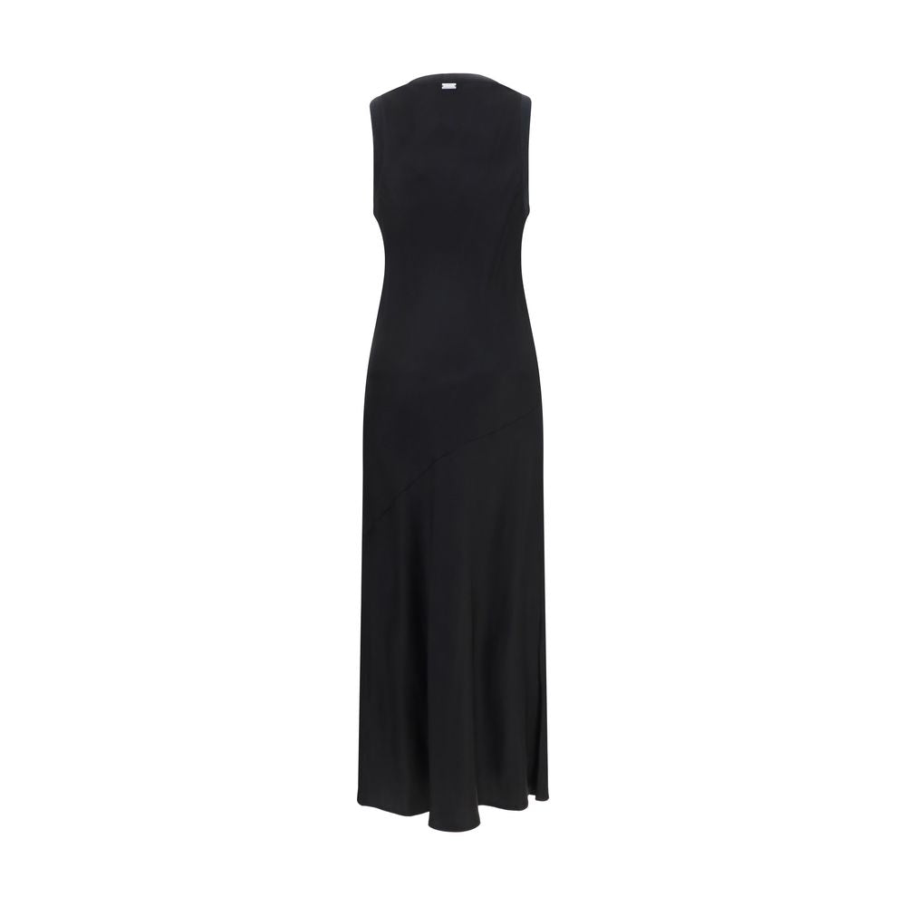 Dress by Ami Paris for women in satin viscose black features an cute silhouette, detailed with a and that elegantly flows into a cute long.