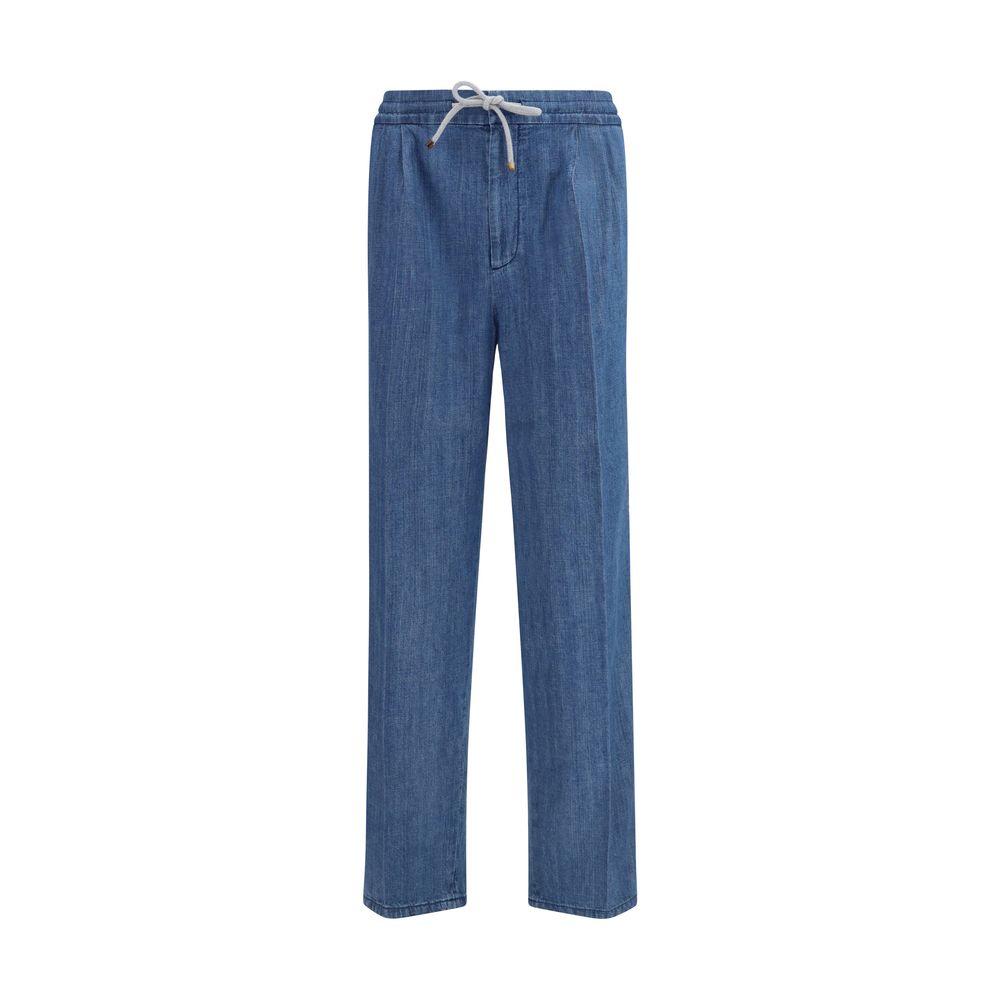 Casual Pants by Brunello Cucinelli for men in denim cotton blue presents a tailored silhouette, showcasing a tailored regular-fit and long cut with a refined for a truly tailored aesthetic.