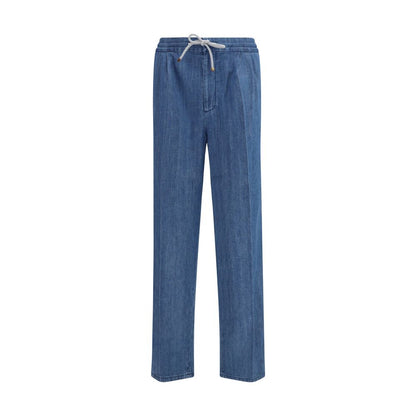 Casual Pants by Brunello Cucinelli for men in denim cotton blue presents a tailored silhouette, showcasing a tailored regular-fit and long cut with a refined for a truly tailored aesthetic.