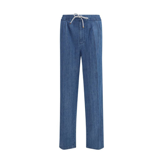 Casual Pants by Brunello Cucinelli for men in denim cotton blue presents a tailored silhouette, showcasing a tailored regular-fit and long cut with a refined for a truly tailored aesthetic.