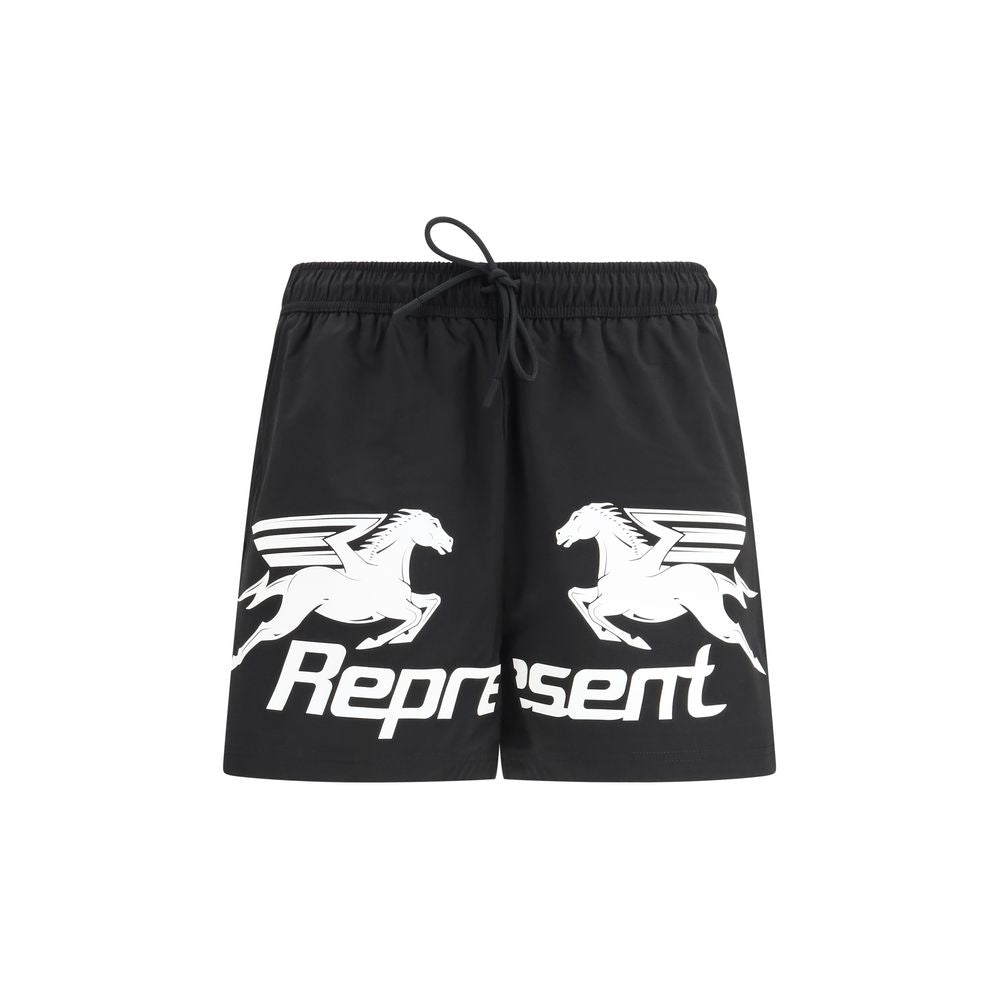 Swim Shorts by Represent for men in polyester black, white & print features a magnificent design, channeling the luxury vibe of Men's Polyester Swim Shorts.