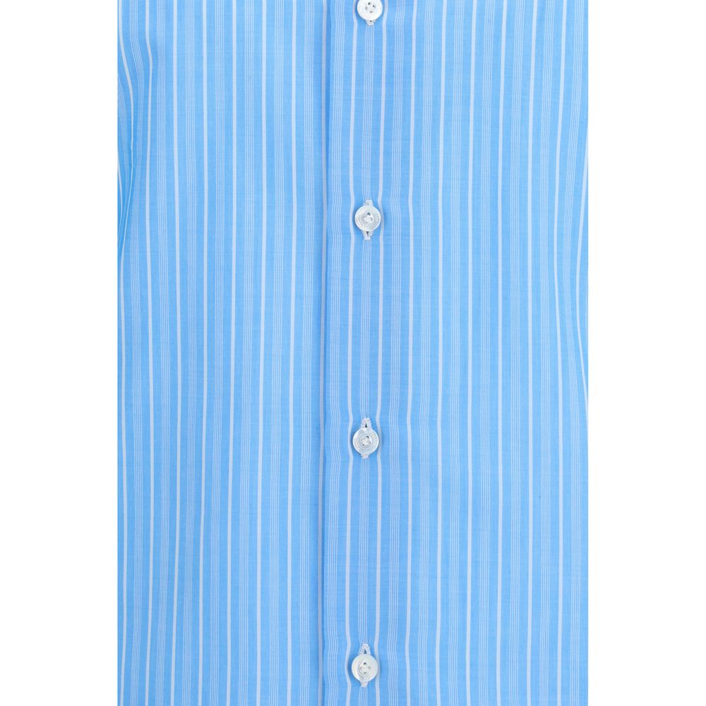 Shirt by Finamore for men in cotton blue, patterned & striped showcases a sublime silhouette, artfully detailed with a sublime and for a sophisticated, sublime finish.