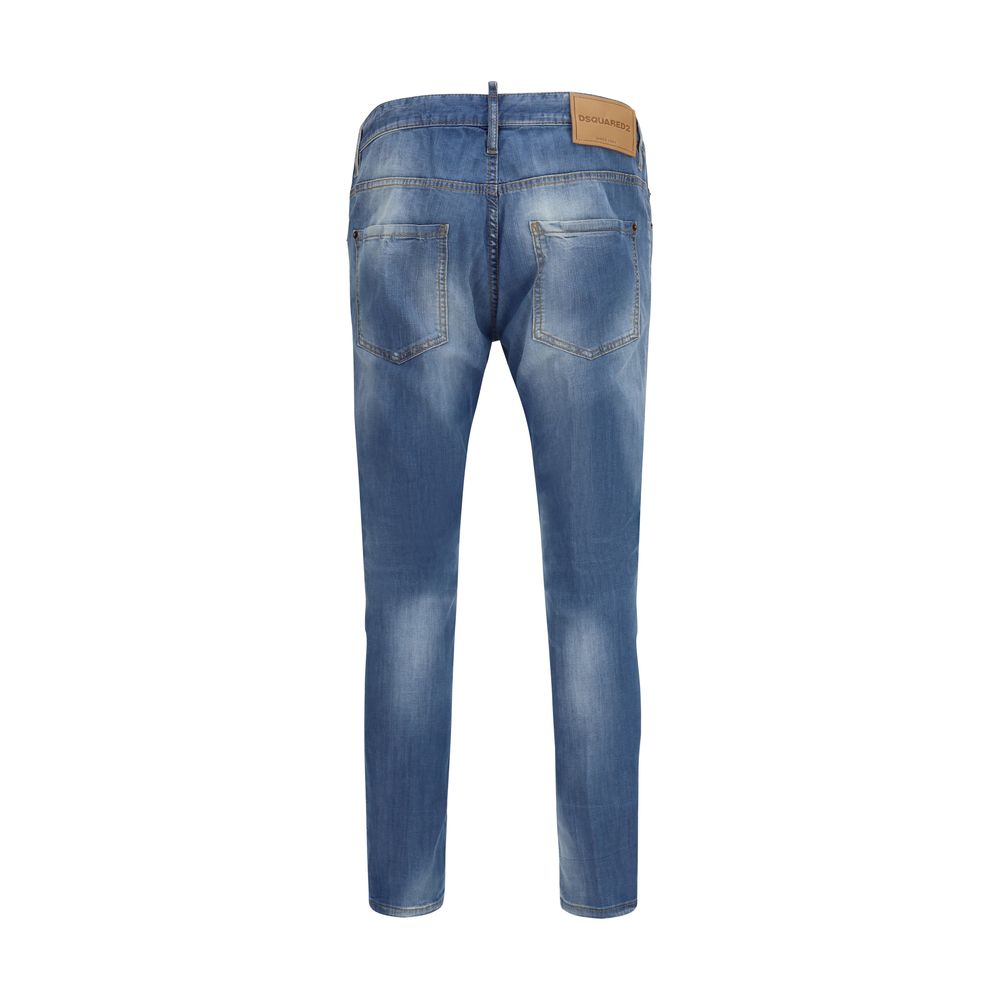 Jeans by Dsquared² for men in denim cotton blue features a polished silhouette with a polished slim, reaching a polished long and finished with a polished .