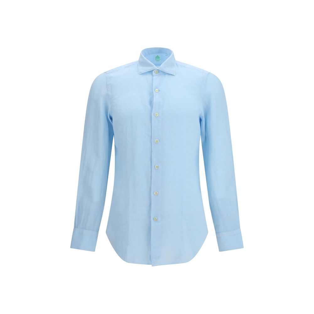 Shirt by Finamore for men in linen blue, featuring a nuanced long-sleeve and nuanced for a sophisticated finish.