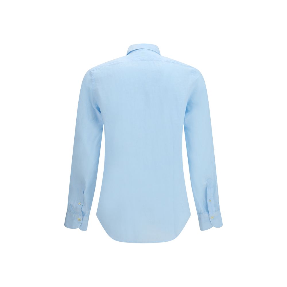 Shirt by Finamore for men in linen blue presents a discerning silhouette, showcasing a sophisticated and for a truly discerning finish.