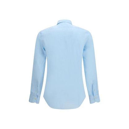 Shirt by Finamore for men in linen blue presents a discerning silhouette, showcasing a sophisticated and for a truly discerning finish.
