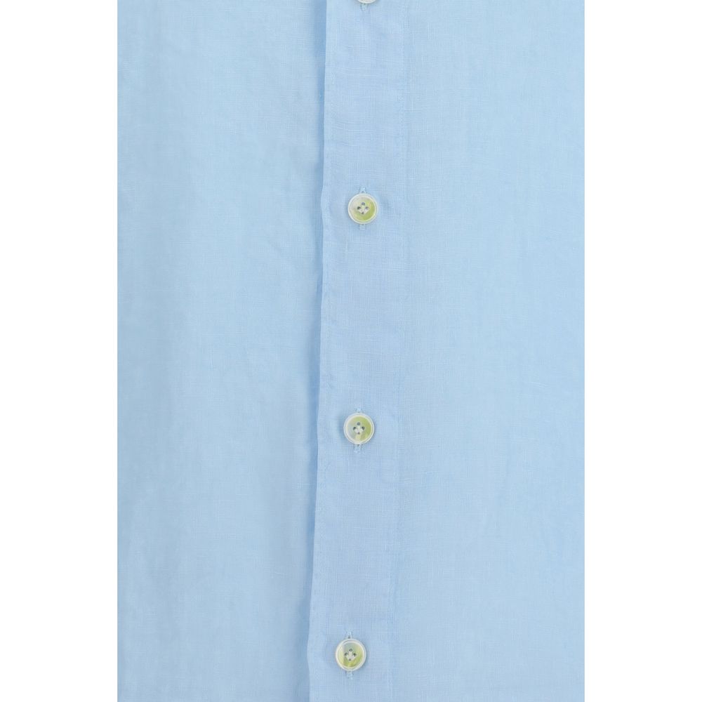 Shirt by Finamore for men in linen blue showcases a sublime silhouette, artfully detailed with a sublime and for a sophisticated, sublime finish.