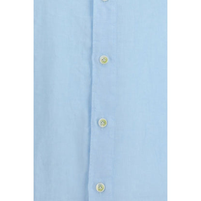 Shirt by Finamore for men in linen blue showcases a sublime silhouette, artfully detailed with a sublime and for a sophisticated, sublime finish.