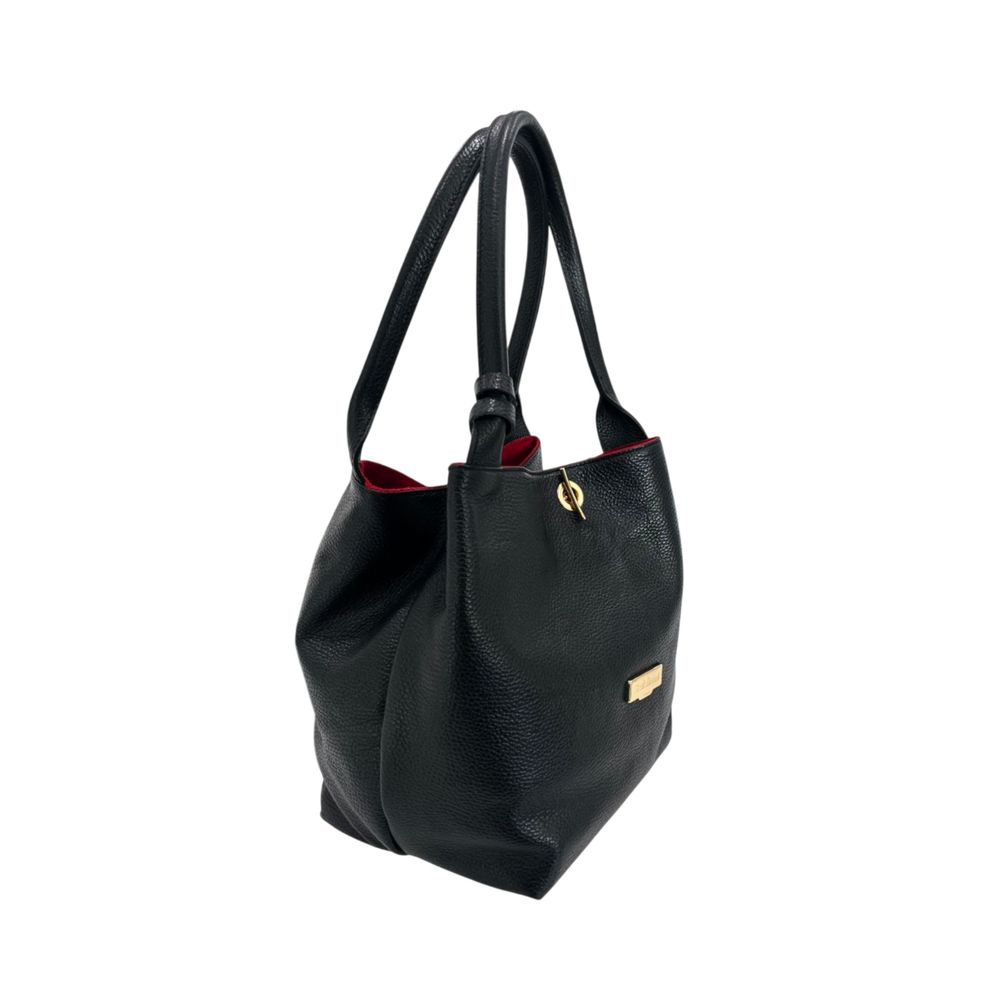 Shoulder Clutch Handbag by Baldinini Trend for women in metal black & gold features an sculptural silhouette, showcasing a secure and sculptural with versatile shoulder-strap & handle for a sophisticated look.