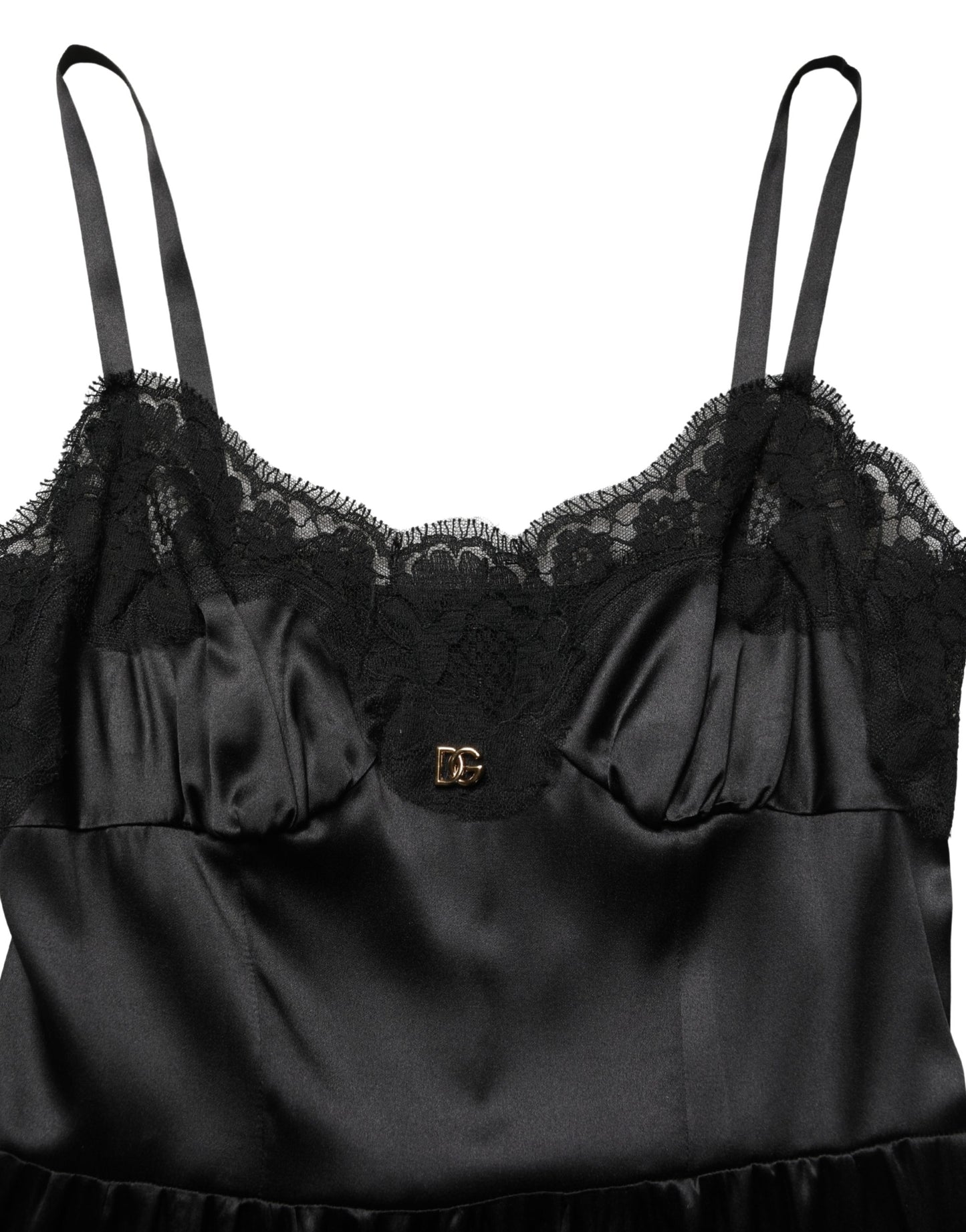 Dolce & Gabbana Black Silk Satin Lace Sleeveless Mini Dress