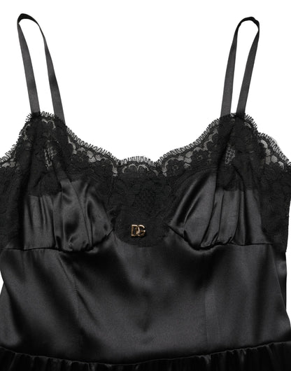 Dolce & Gabbana Black Silk Satin Lace Sleeveless Mini Dress