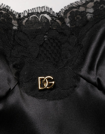 Dolce & Gabbana Black Silk Satin Lace Sleeveless Mini Dress