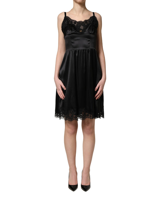Dolce & Gabbana Women's Sleeveless Cotton Silk Satin & Lace Mini Dress - Black