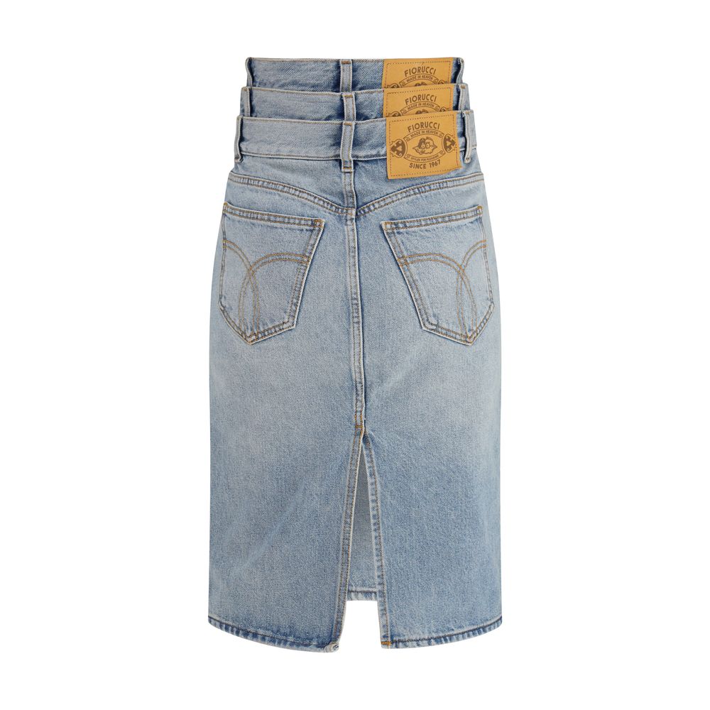 Skirt by Fiorucci for women in denim cotton blue features an relaxed-yet-refined silhouette that elegantly showcases the Women's Denim High Rise Cotton Midi Skirt design and sophisticated midi.