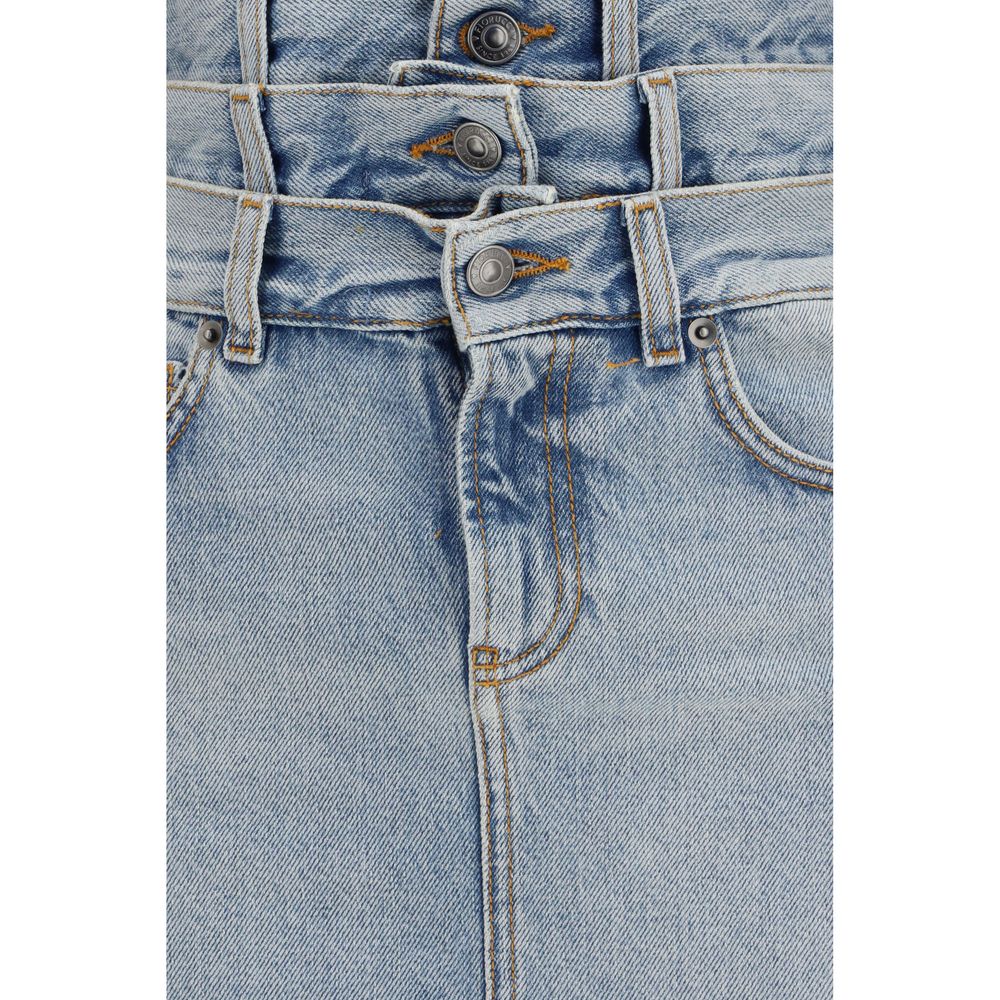 Skirt by Fiorucci for women in denim cotton blue features an tailored silhouette, artfully capturing the essence of Women's Denim High Rise Cotton Midi Skirt in a sophisticated midi.