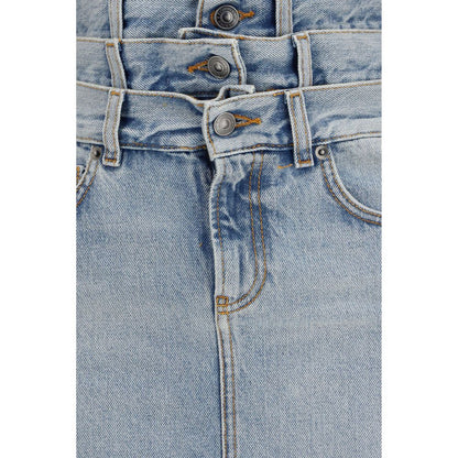 Skirt by Fiorucci for women in denim cotton blue features an tailored silhouette, artfully capturing the essence of Women's Denim High Rise Cotton Midi Skirt in a sophisticated midi.